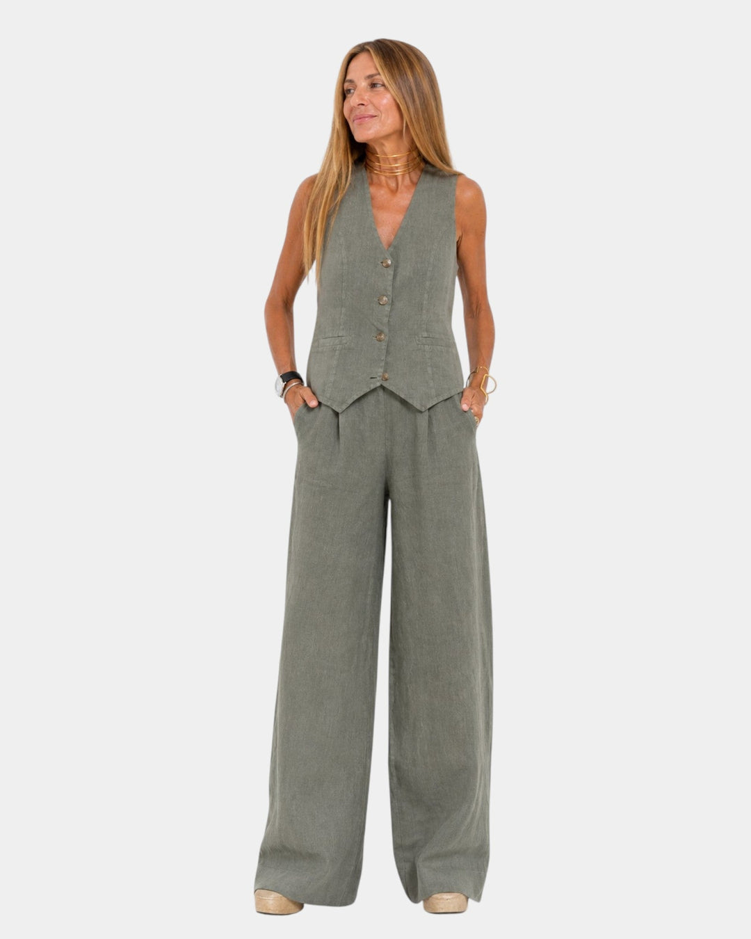 Nicolette - Tailored Vest & Wide-Leg Trousers Set