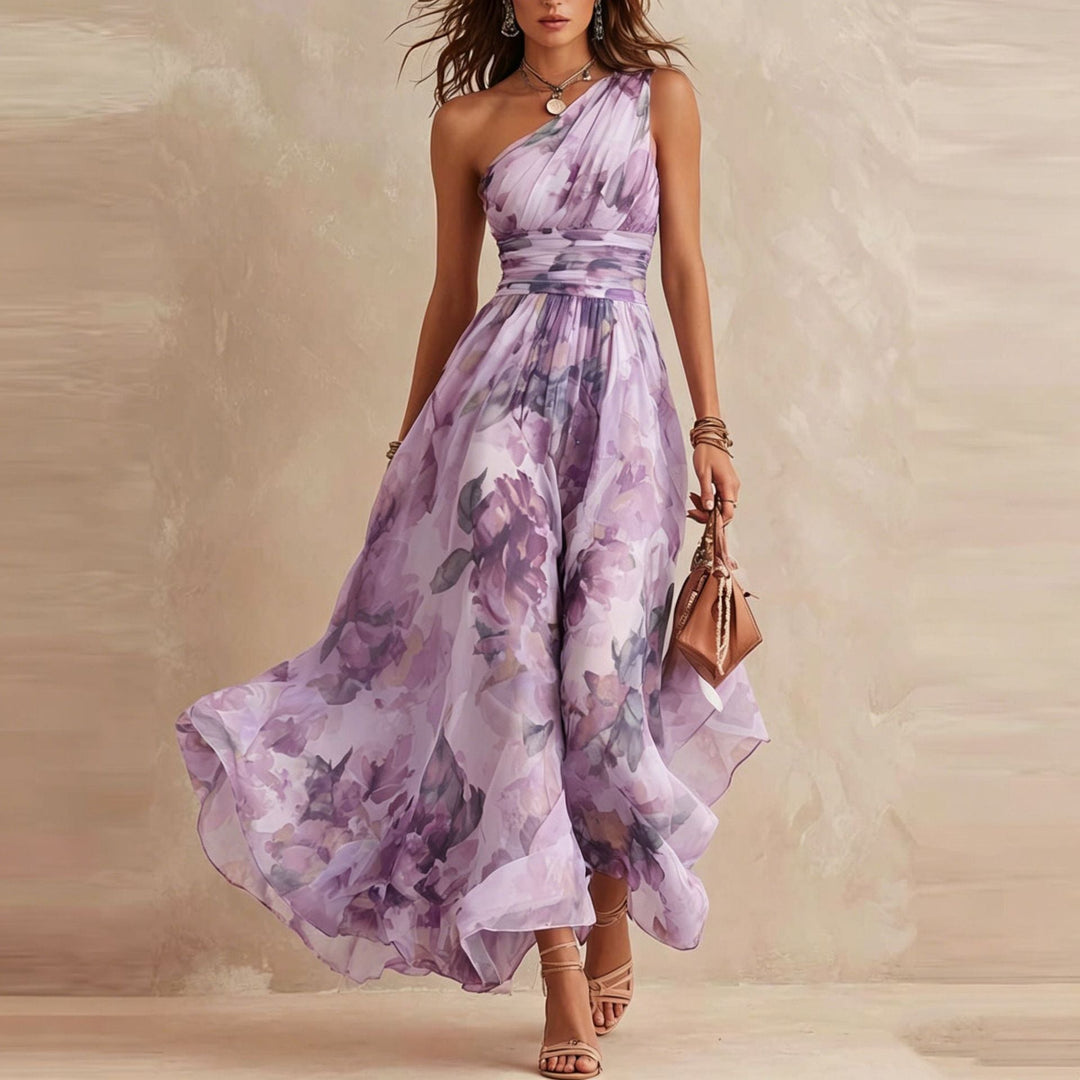 Alisa - Ethereal One-Shoulder Floral Maxi Dress