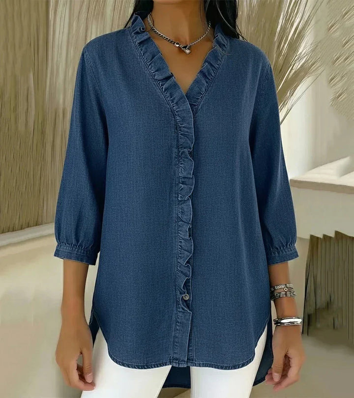 Aelyssa - Soft-Touch Ruffle V-Neck Blouse