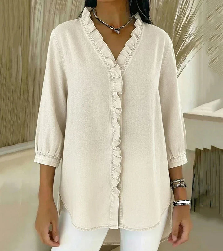 Aelyssa - Soft-Touch Ruffle V-Neck Blouse