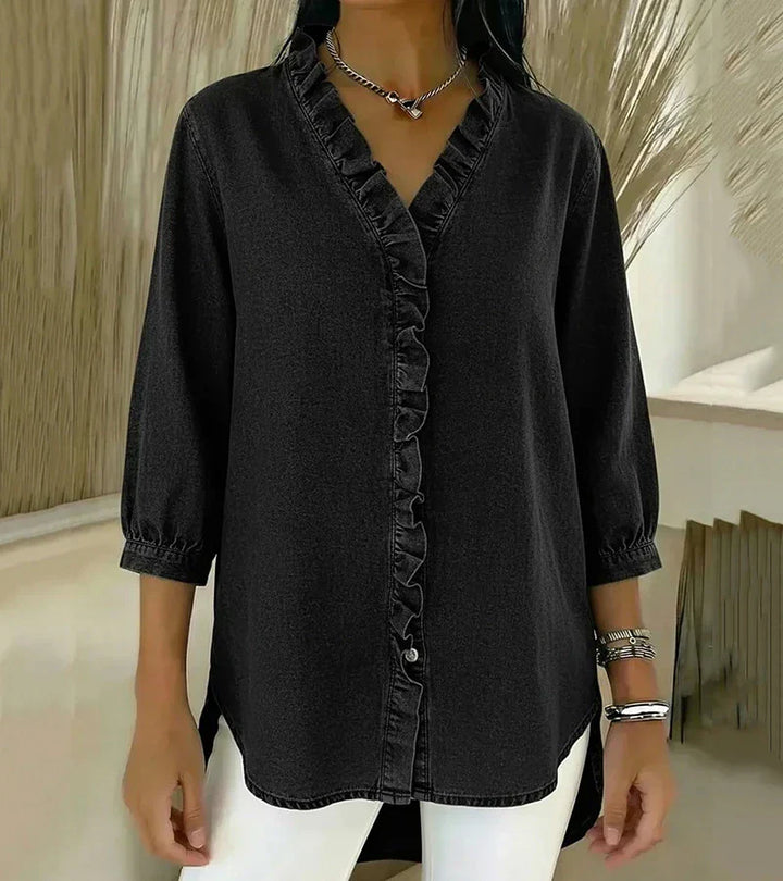 Aelyssa - Soft-Touch Ruffle V-Neck Blouse
