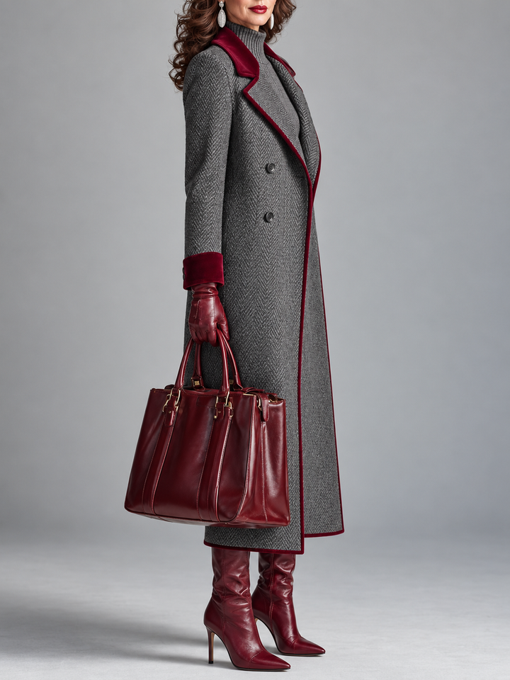 Sanna - Tailored Houndstooth Long Coat