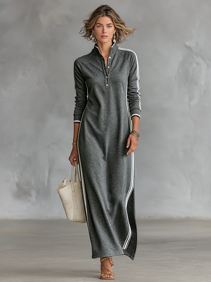 Aida - Sporty Stripe Long Sleeve Maxi Dress