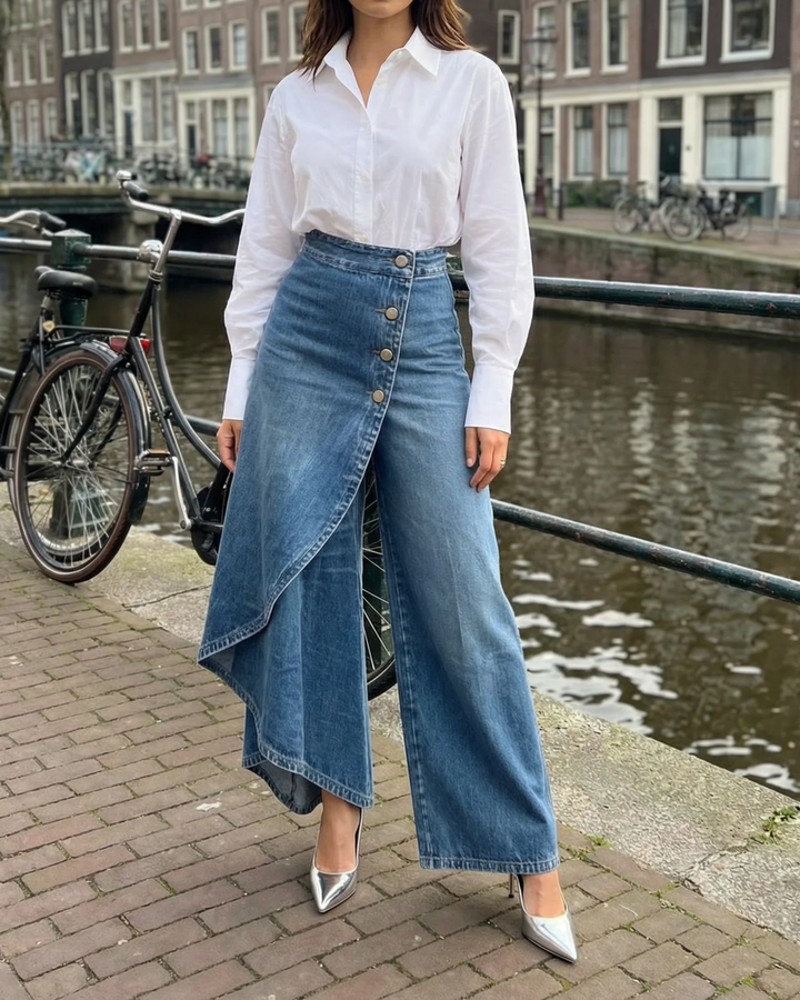 Mevaya - Soft-Touch Wrap-Front Jeans