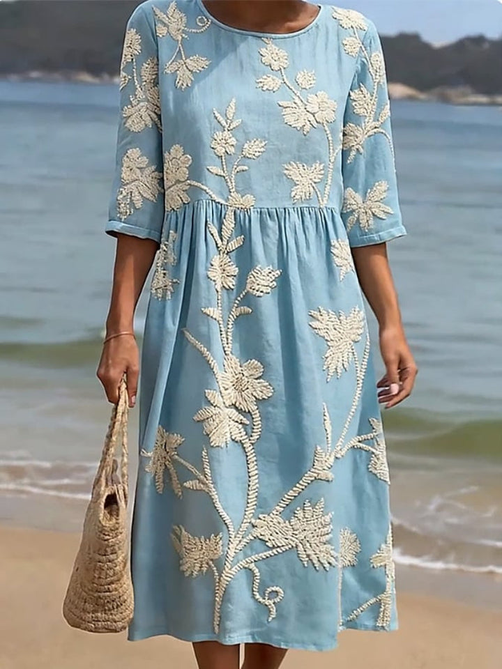 Helena - Textured Linen Midi Dress