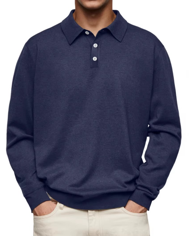 Olivier - Patterned-Collar Long-Sleeve Polo