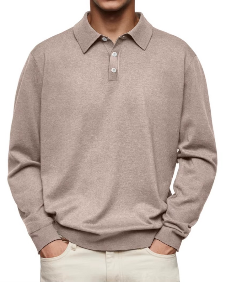 Olivier - Patterned-Collar Long-Sleeve Polo