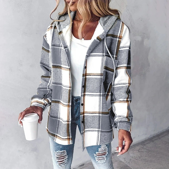 Marla - Plaid Layered Hooded Shirt Jacket