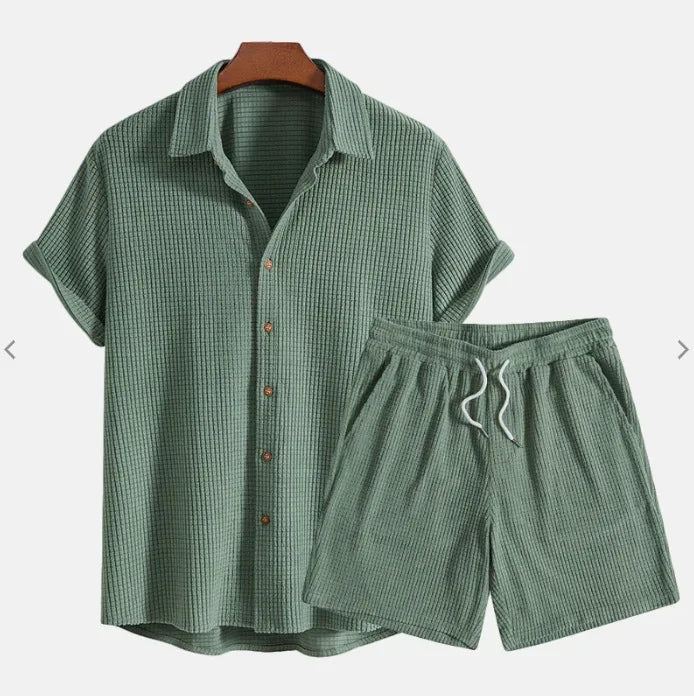 Jorvian - Textured Summer Shirt & Shorts Set