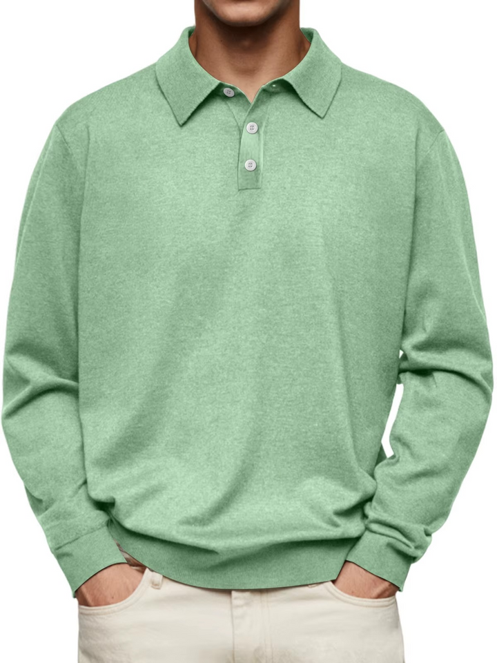 Olivier - Patterned-Collar Long-Sleeve Polo