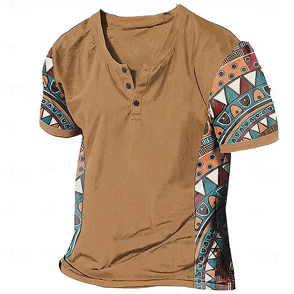 Zachary - Vintage-Inspired Tribal Henley Shirt