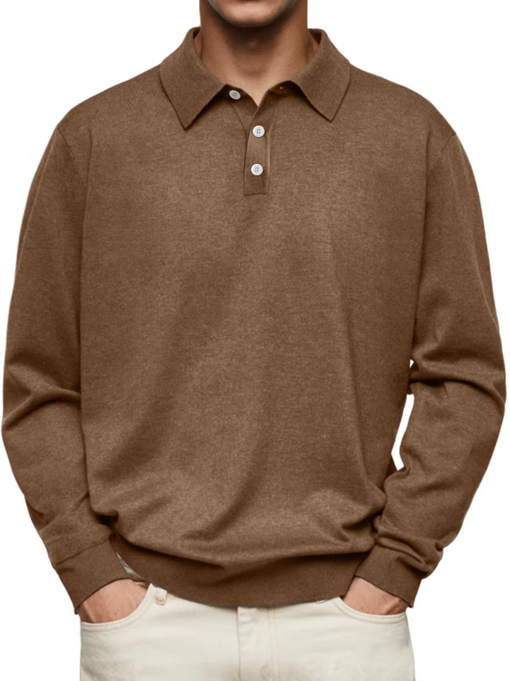 Olivier - Patterned-Collar Long-Sleeve Polo