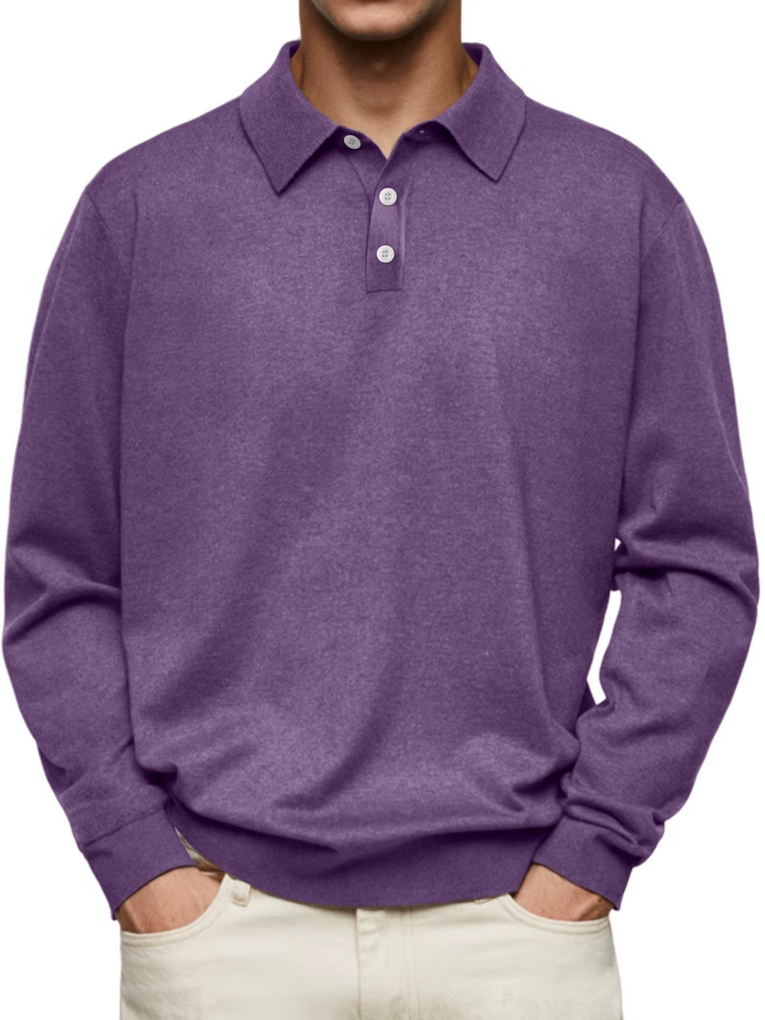 Olivier - Patterned-Collar Long-Sleeve Polo