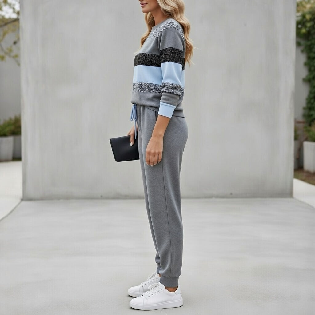 Cora - Soft-Touch Striped Sweater & Jogger Set