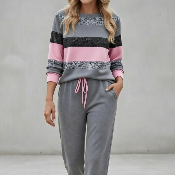 Cora - Soft-Touch Striped Sweater & Jogger Set