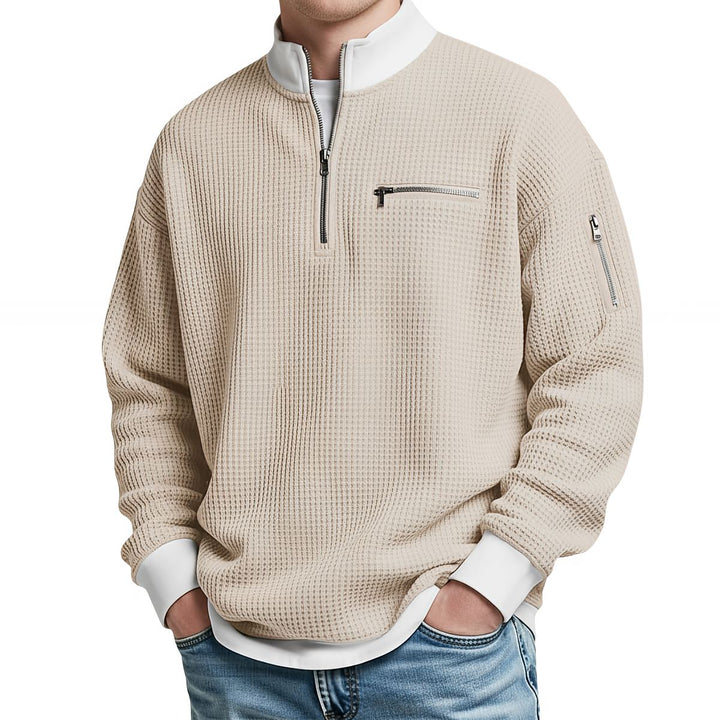 Brice - Textured Waffle Knit Quarter-Zip Sweater