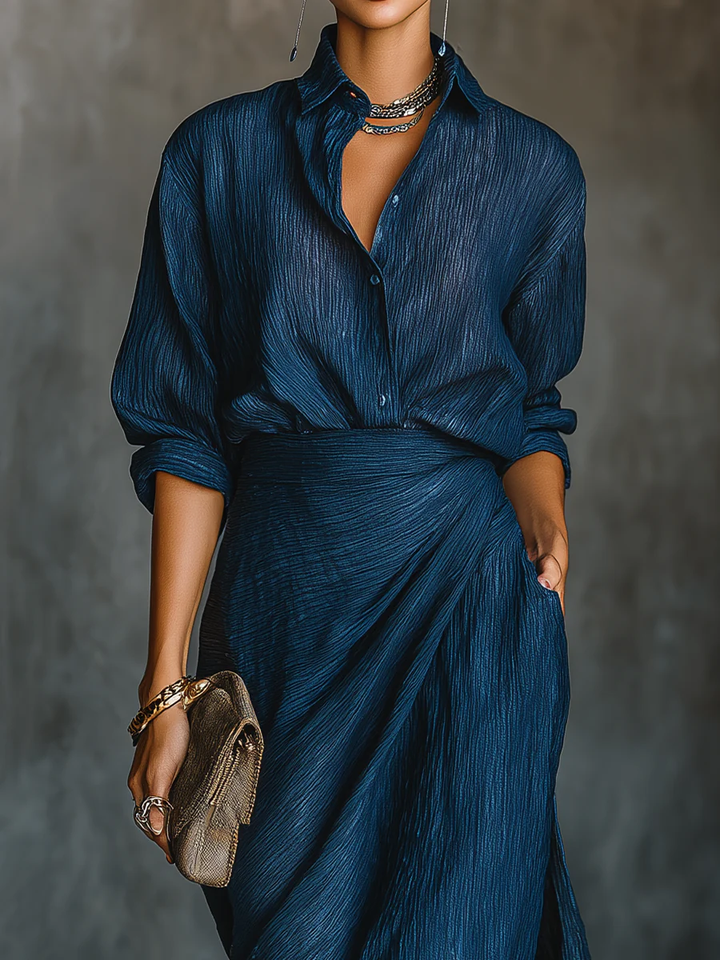 Celenoire - Textured Collared Maxi Dress