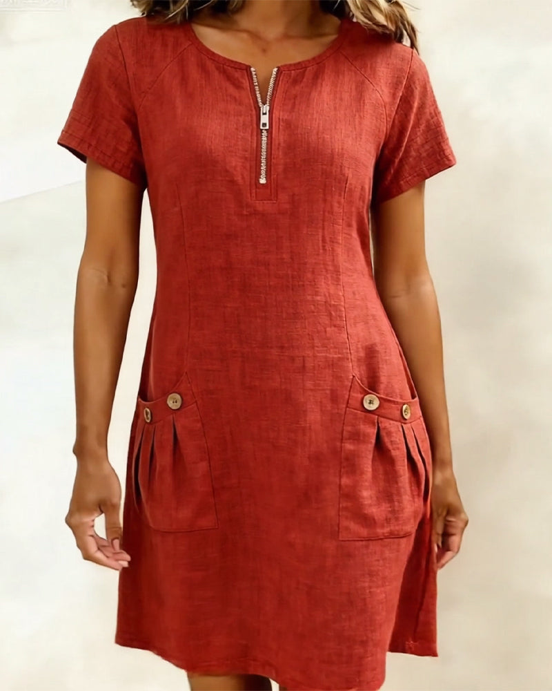 Dariae - Linen-Blend A-Line Dress