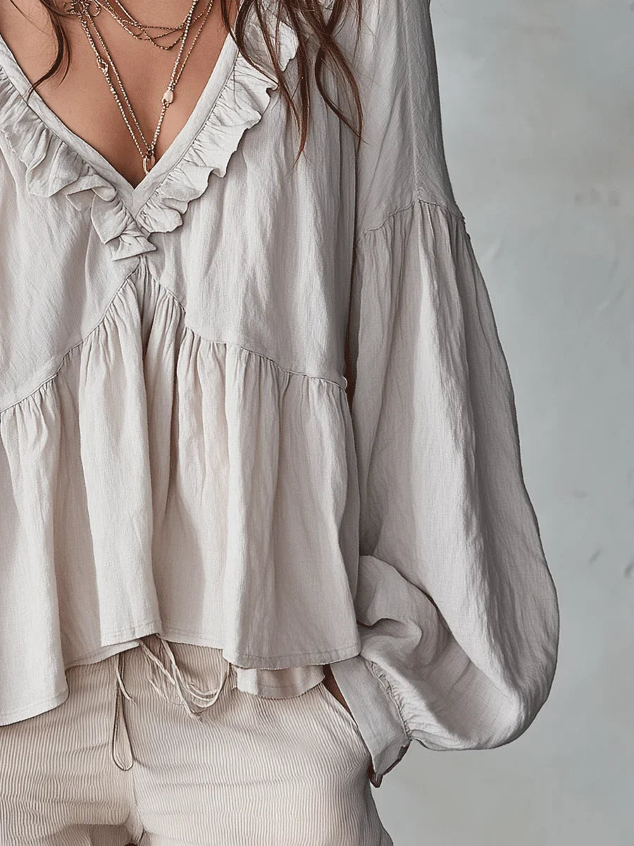 Narella - Ruffle V-Neck Blouse