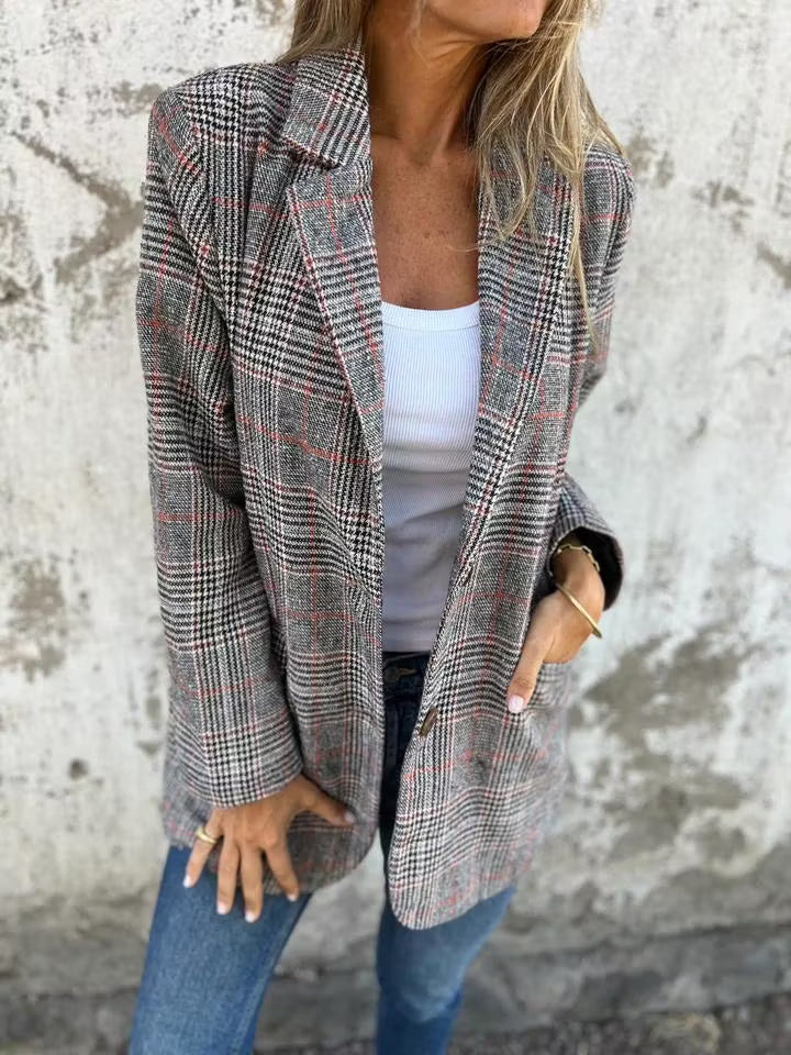 Eira - Tailored Plaid Longline Blazer
