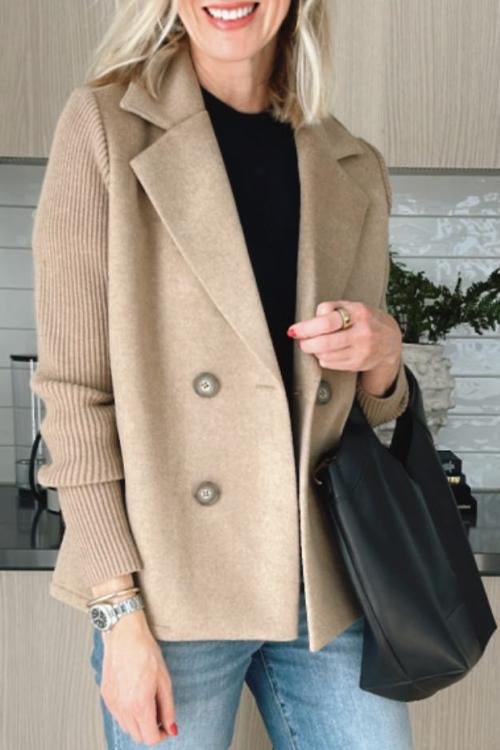 Ebba - Knit-Sleeve Double-Breasted Blazer