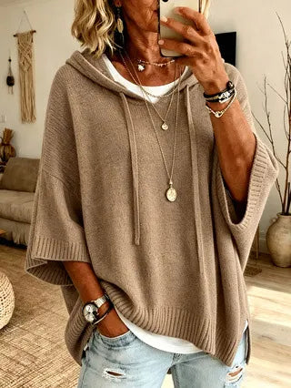 Celandria - Soft-Touch Oversized Short-Sleeve Hoodie