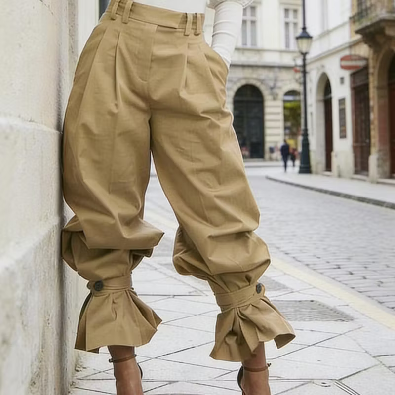 Dianella - High Waist Ruffle Cuff Pants