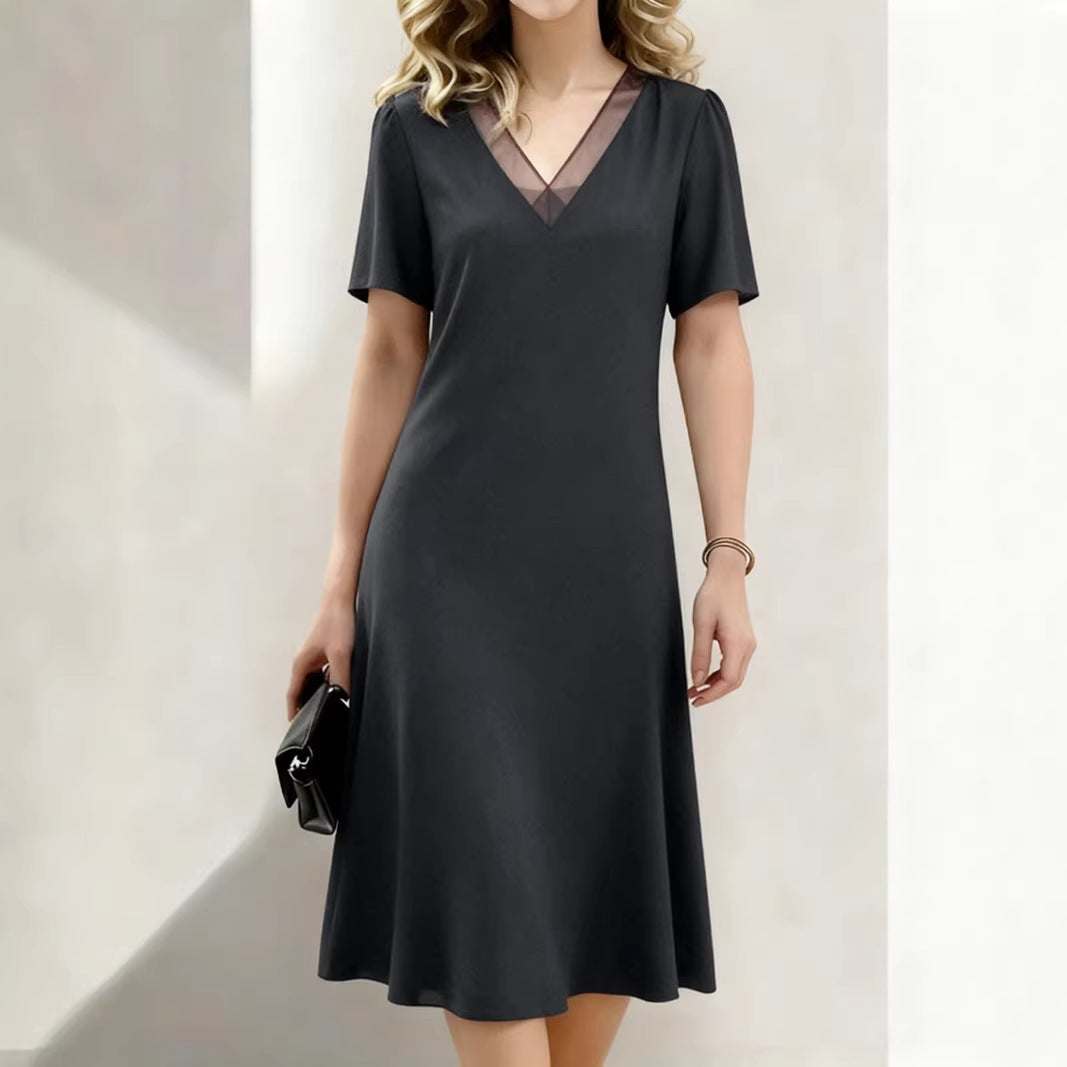 Brina - V-Neck Midi Dress Short Sleeve