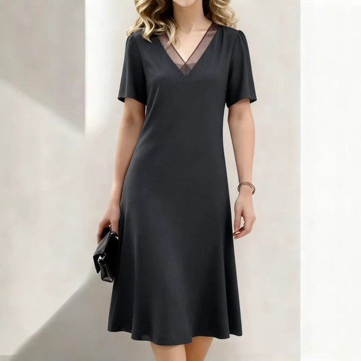 Brina - V-Neck Midi Dress Short Sleeve