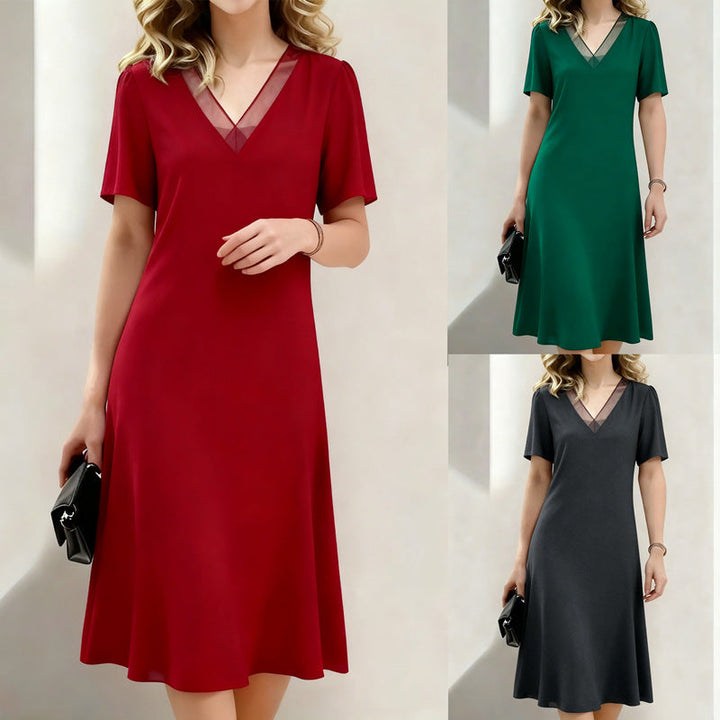 Brina - V-Neck Midi Dress Short Sleeve