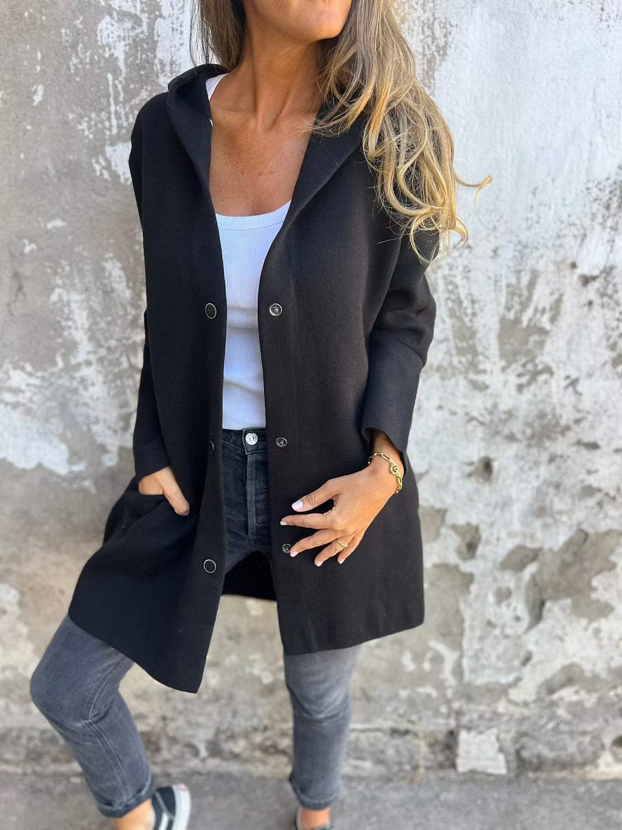 Aloura - Relaxed Button Front Hooded Jacket