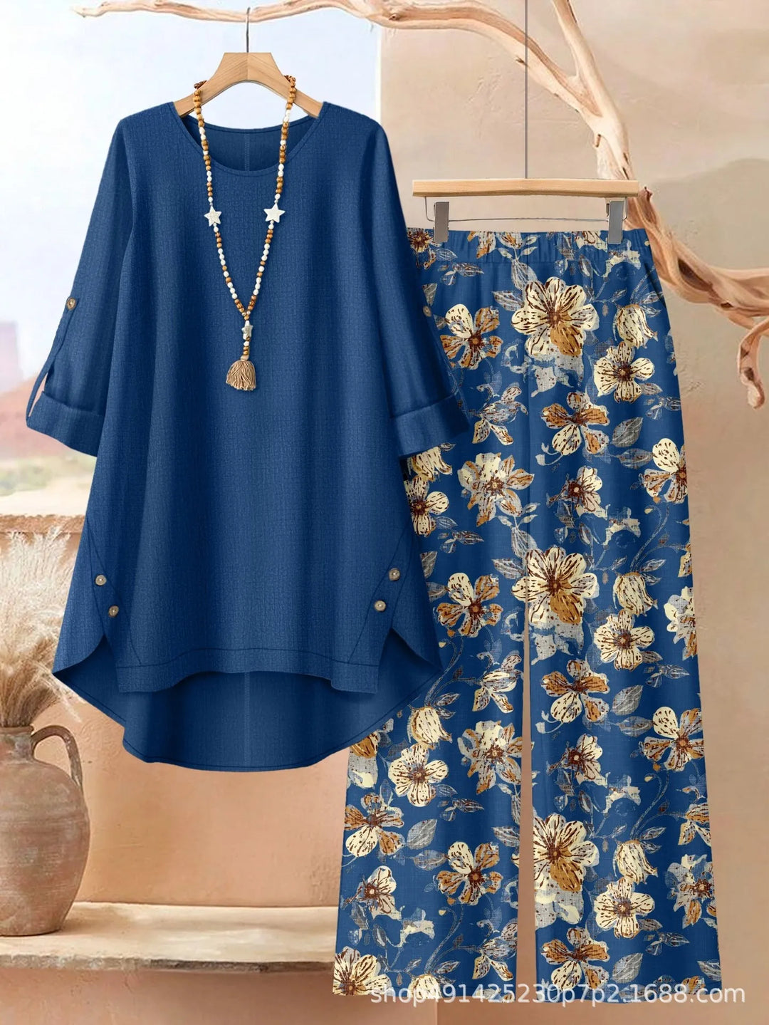 Rosette - Breezy Layered Tunic & Wide-Leg Trousers Set