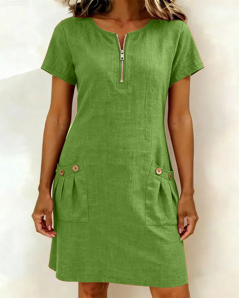 Dariae - Linen-Blend A-Line Dress