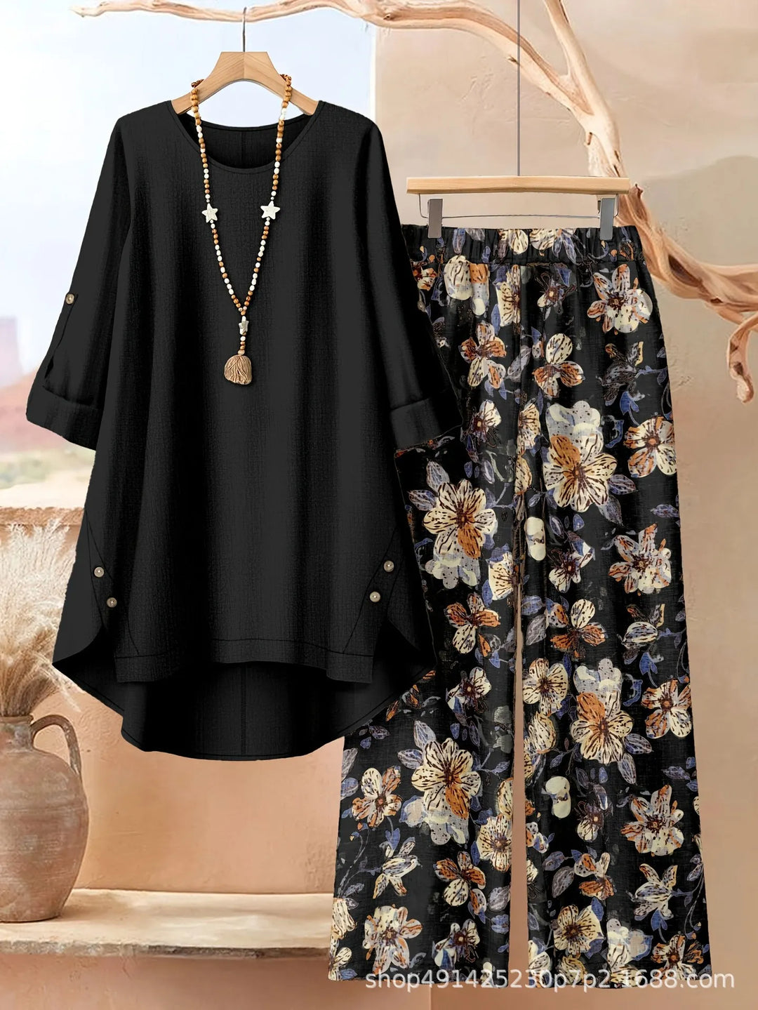 Rosette - Breezy Layered Tunic & Wide-Leg Trousers Set