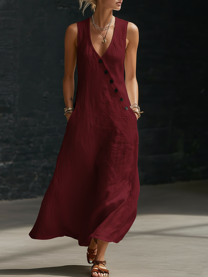 Elaria - Structured V-Neck Long-Sleeve Midi Dress