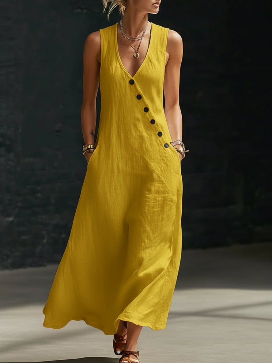 Elaria - Structured V-Neck Long-Sleeve Midi Dress