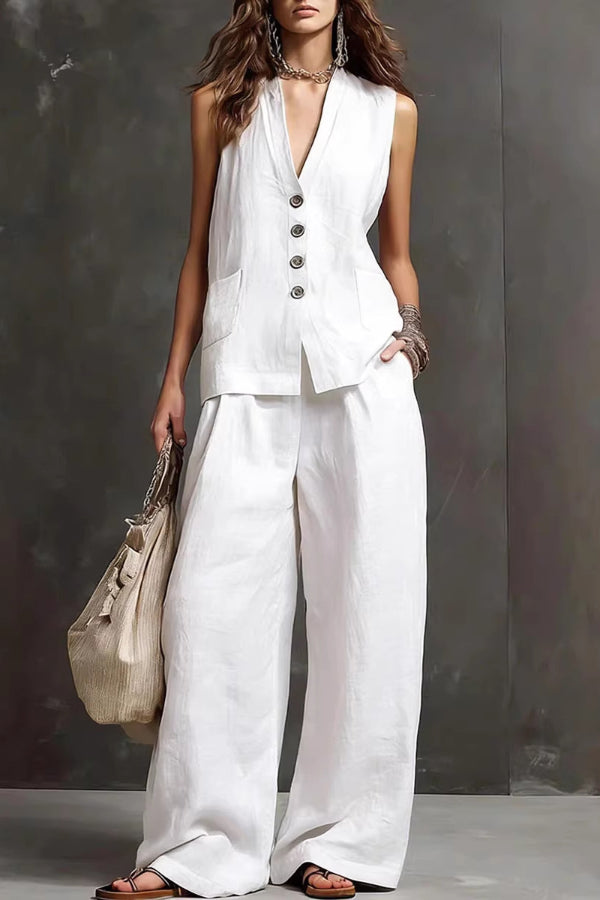 Heloise - Breathable Waistcoat & Wide-Leg Trousers Set