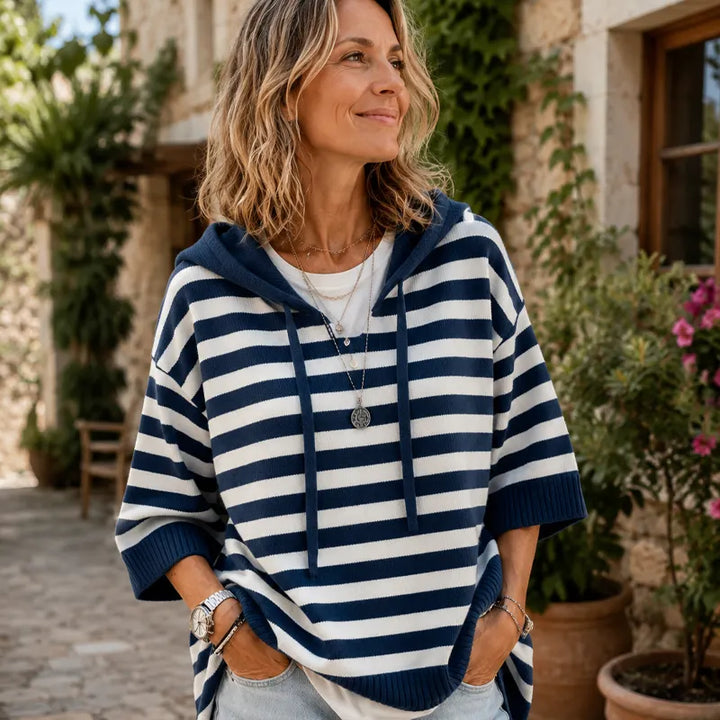 Leontine - Striped Hooded Knit Sweater