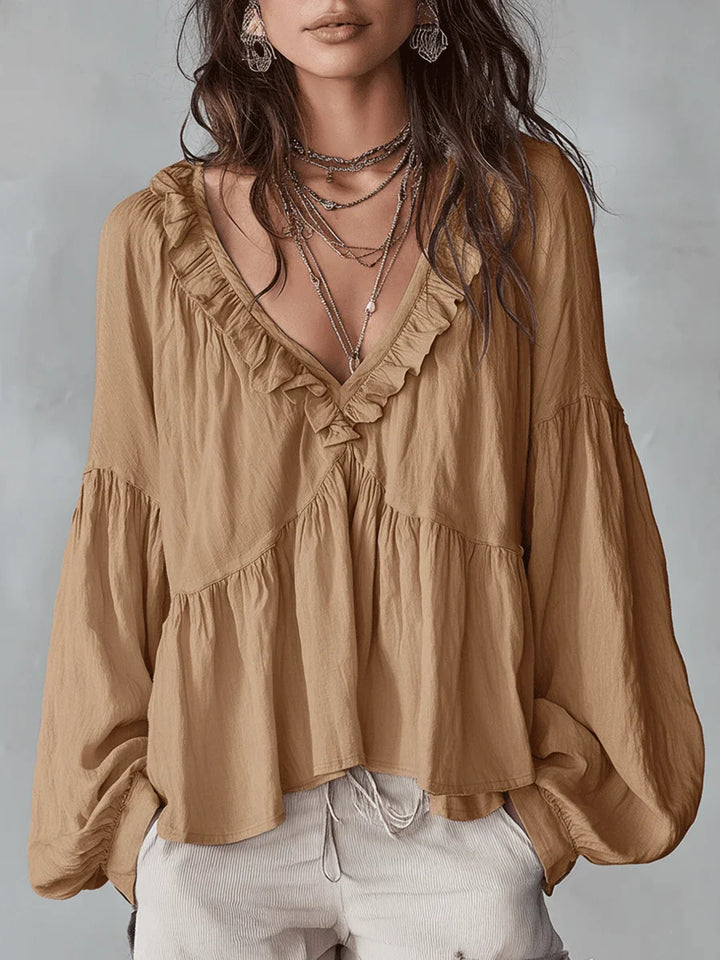 Narella - Ruffle V-Neck Blouse