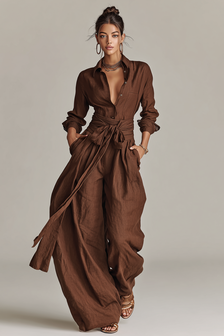 Primalyn - Lightweight Button-Up Top & Wide-Leg Pants Set
