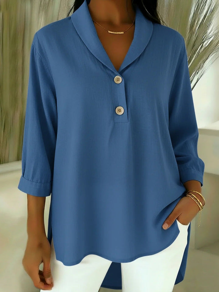 Claire - Soft-Touch V-Neck Button Blouse