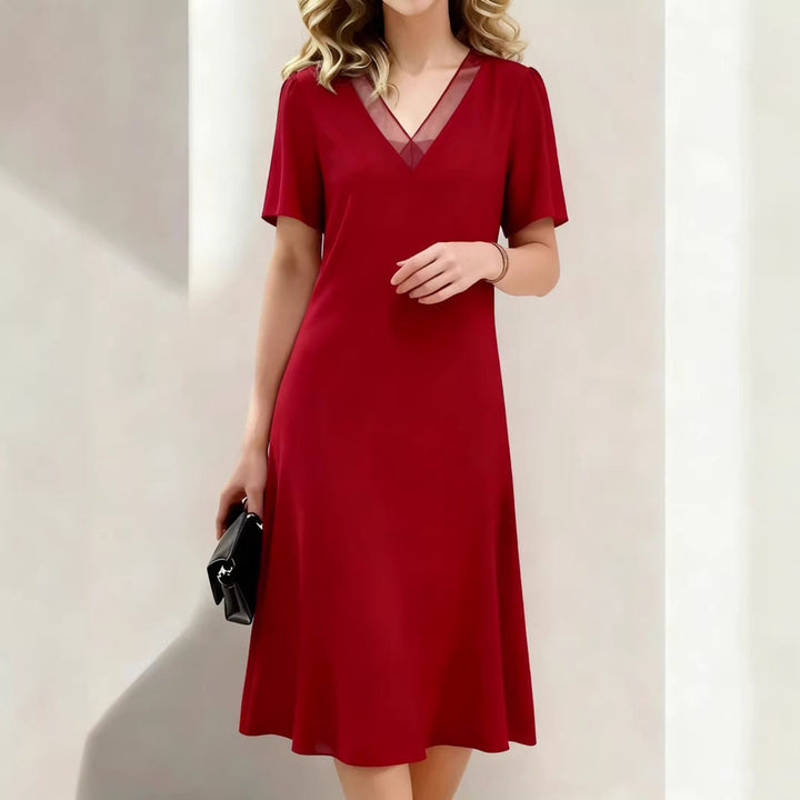 Brina - V-Neck Midi Dress Short Sleeve