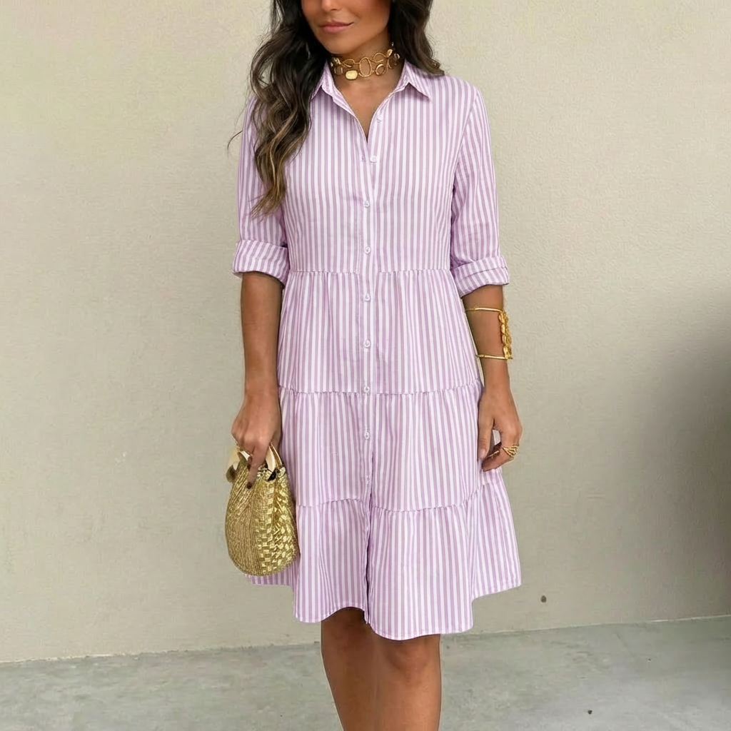 Ilyara - Lightweight Striped Button-Front Dress