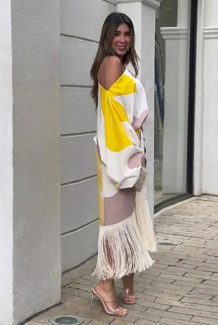 Valira - One-Shoulder Fringe Midi Dress