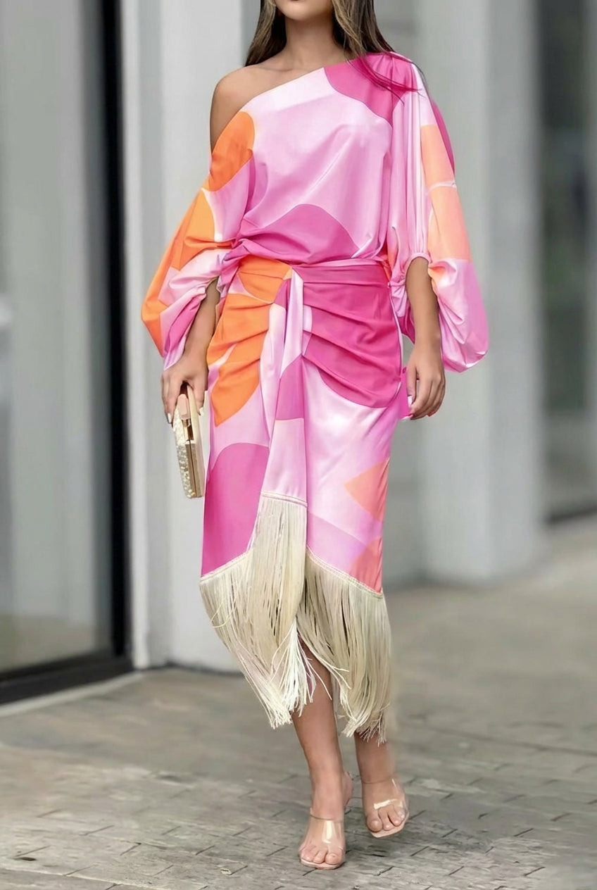 Valira - One-Shoulder Fringe Midi Dress