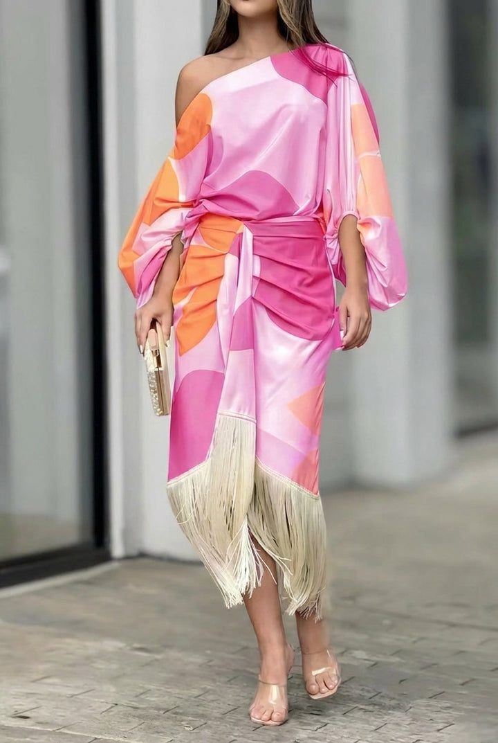 Valira - One-Shoulder Fringe Midi Dress
