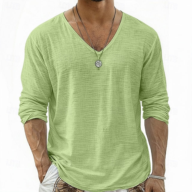 Crispin - Breathable Linen V-Neck Long Sleeve Shirt