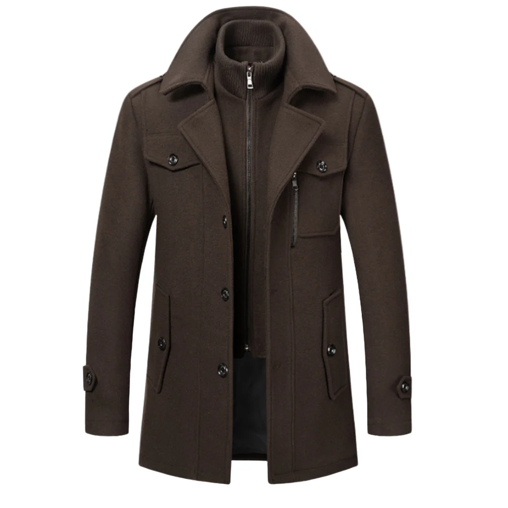 Davin - Layered High Neck Mid Length Coat