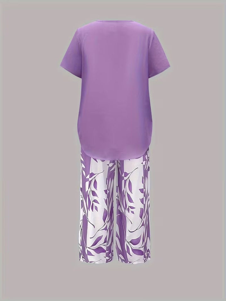 Samirae - Breezy Leaf-Print Two-Piece Set