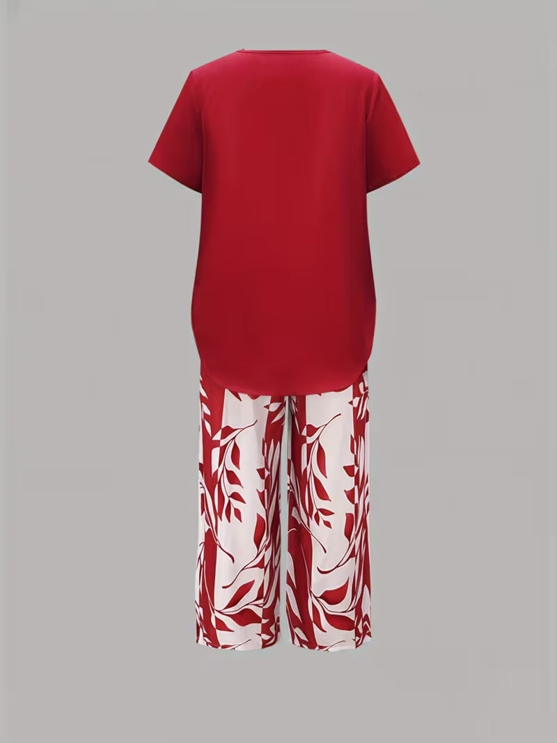 Samirae - Breezy Leaf-Print Two-Piece Set